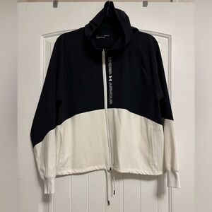 Under Armour Jacket Womens Medium Black White Woven FZ Oversized Loose Full Zip